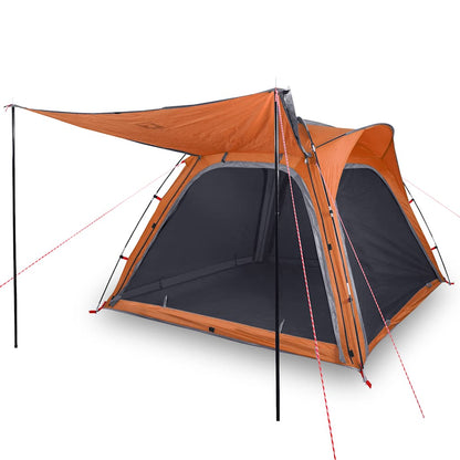 Detail van de vidaXL tent met grijze en oranje kleuren, zijaanzicht met uitklapbare luifel.