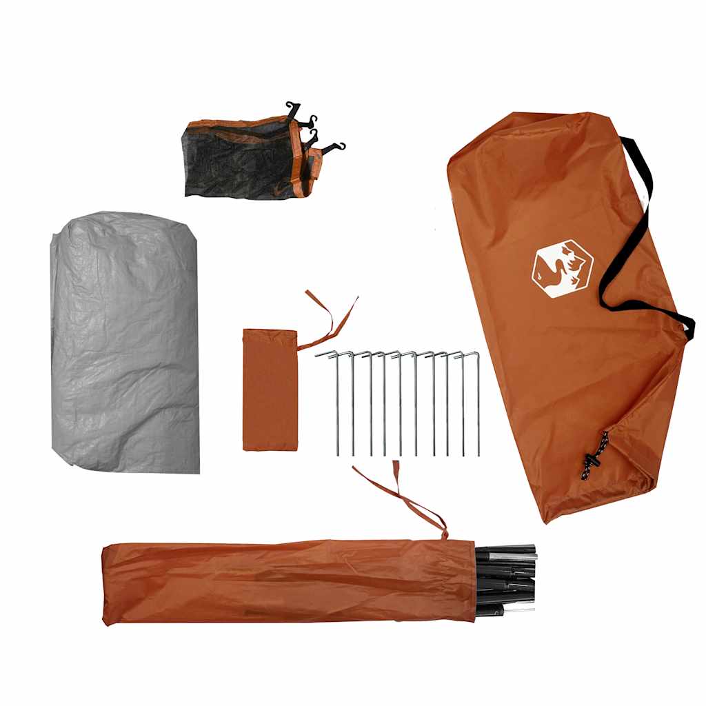 Grijze en oranje tentaccessoires van vidaXL, inclusief haringen en opbergtas.