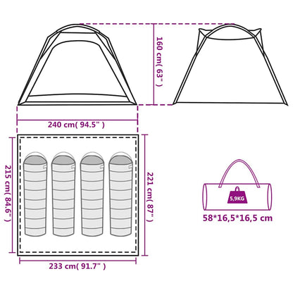 Detail van de afmetingen en het opbergsysteem van de vidaXL 4-persoons tent.