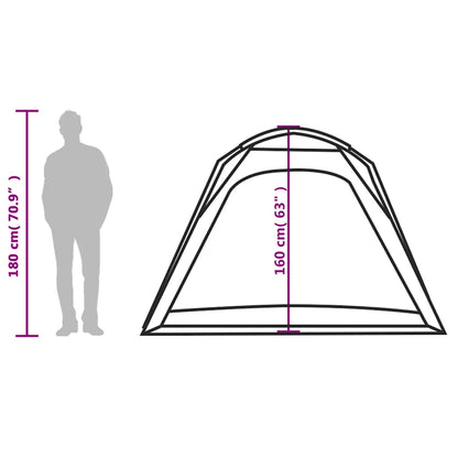 Zijaanzicht van de vidaXL 4-persoons tent met afmetingen en silhouet van een persoon.