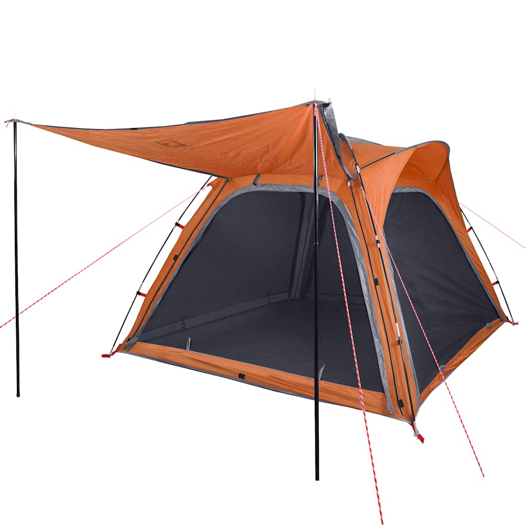 Detail van de vidaXL tent met grijze en oranje kleuren en een uitklapbare luifel.