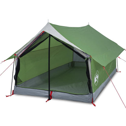 Zijaanzicht van de vidaXL 2-persoons tent in groen met open ingang en waterdichte afwerking.
