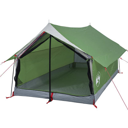 Zijaanzicht van de groene vidaXL 2-persoons tent met open ingang en ventilatieroosters.