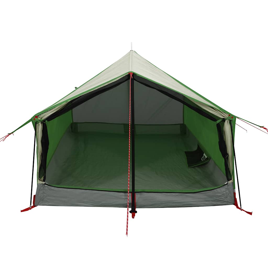 Detail van de groene vidaXL 2-persoons tent met open ingang en ventilatieroosters.