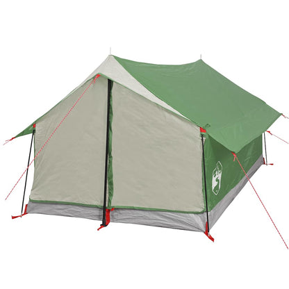 Detail van de groene vidaXL 2-persoons tent met waterdichte bekleding en stevige stokken.