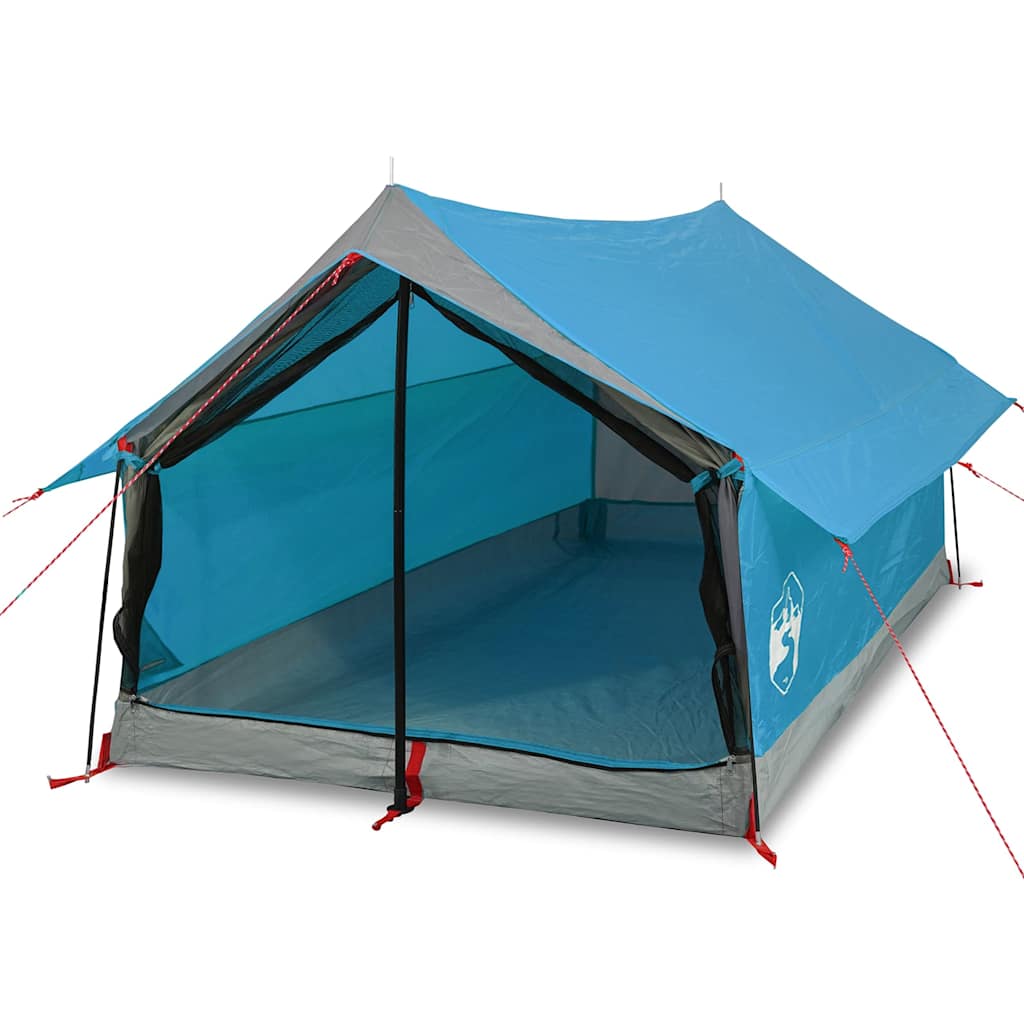 Detail van de vidaXL 2-persoons tent in blauw met open ventilatie en waterdichte stof.