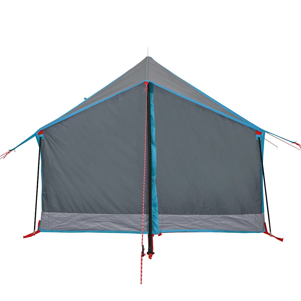 Detail van de achterzijde van de vidaXL 2-persoons tent met waterdichte grijze en blauwe stof.