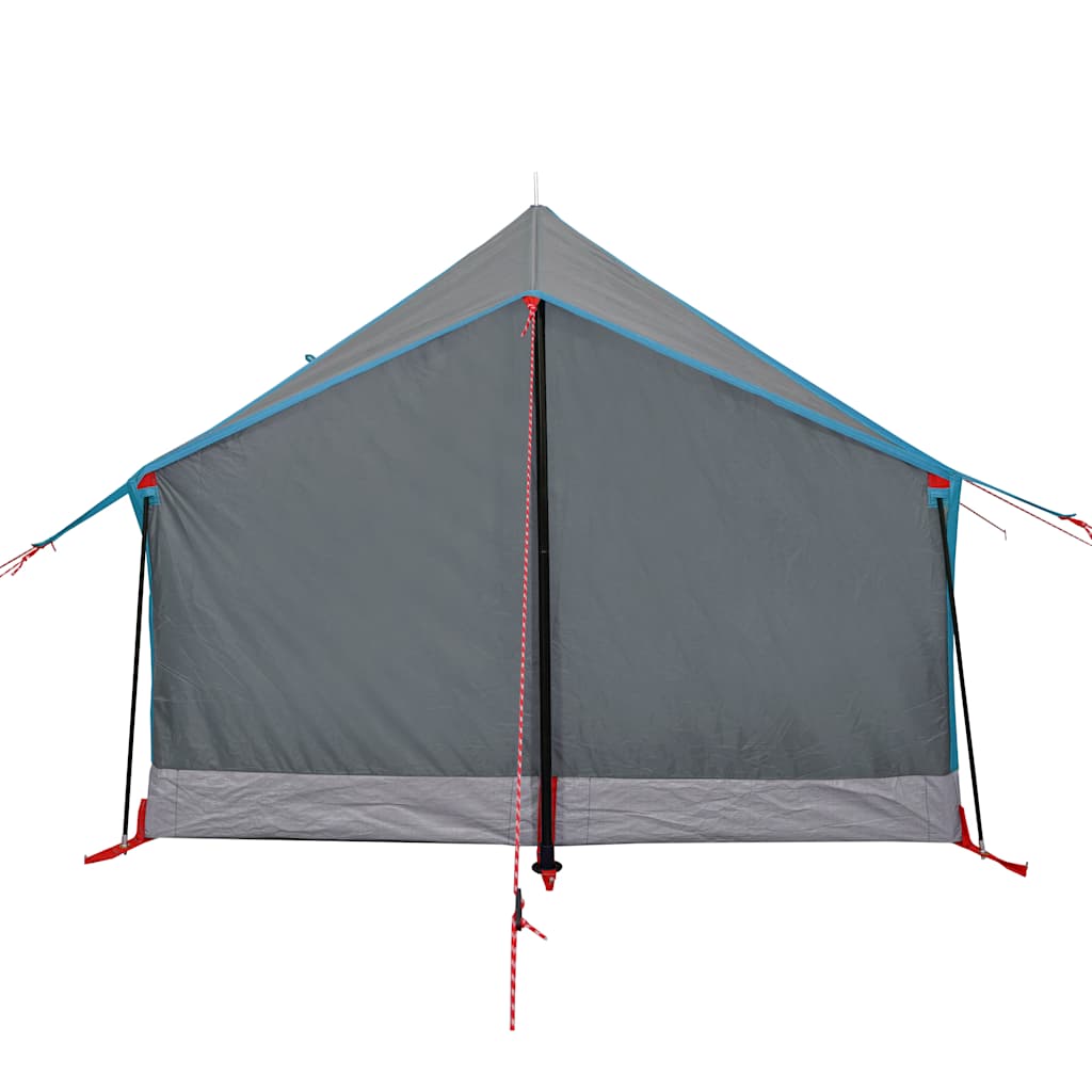 Achteraanzicht van de vidaXL 2-persoons tent met waterdichte grijze stof en blauwe accenten.