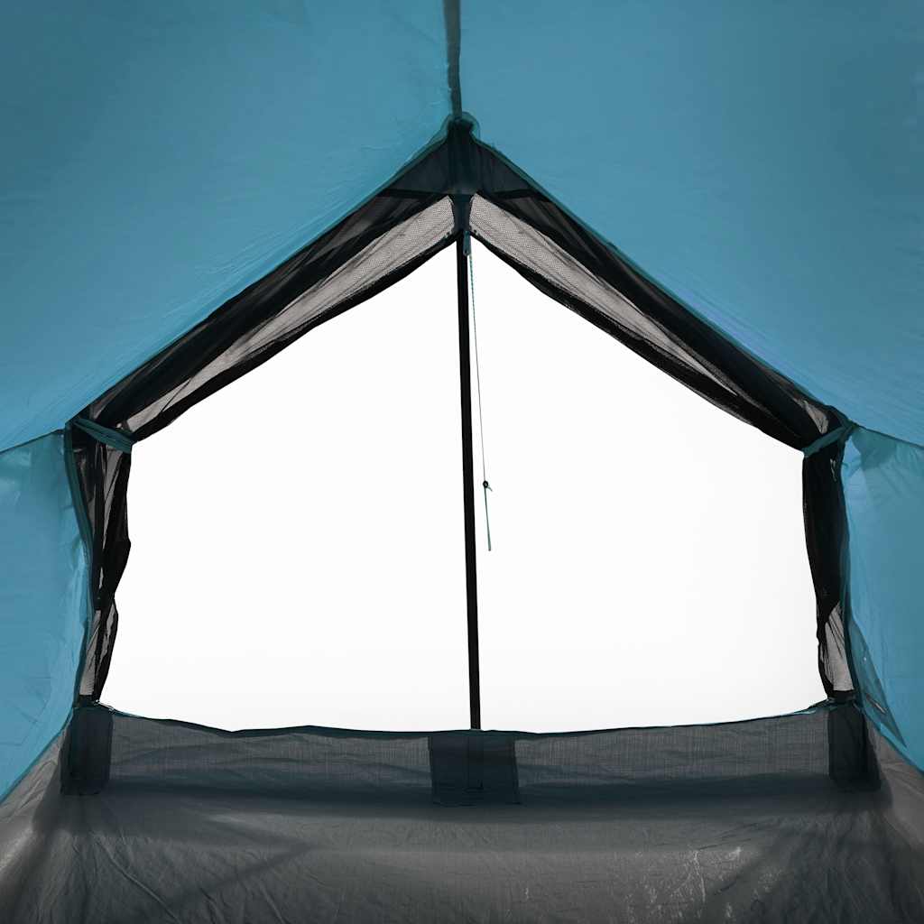 Detail van de ventilatieopening van de vidaXL 2-persoons tent in blauw.