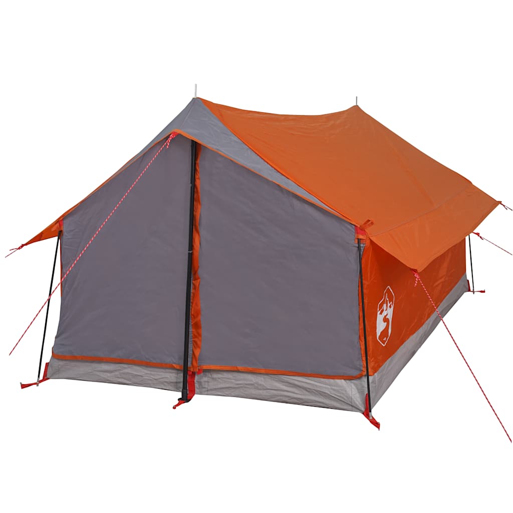 Detail van de grijs-oranje vidaXL 2-persoons tent met waterdicht ontwerp.