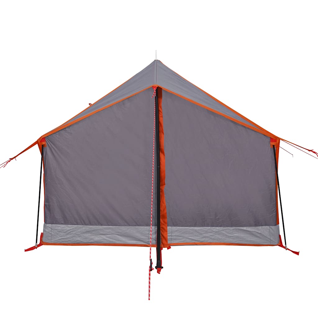 Zijaanzicht van de vidaXL 2-persoons tent in grijs met oranje details.
