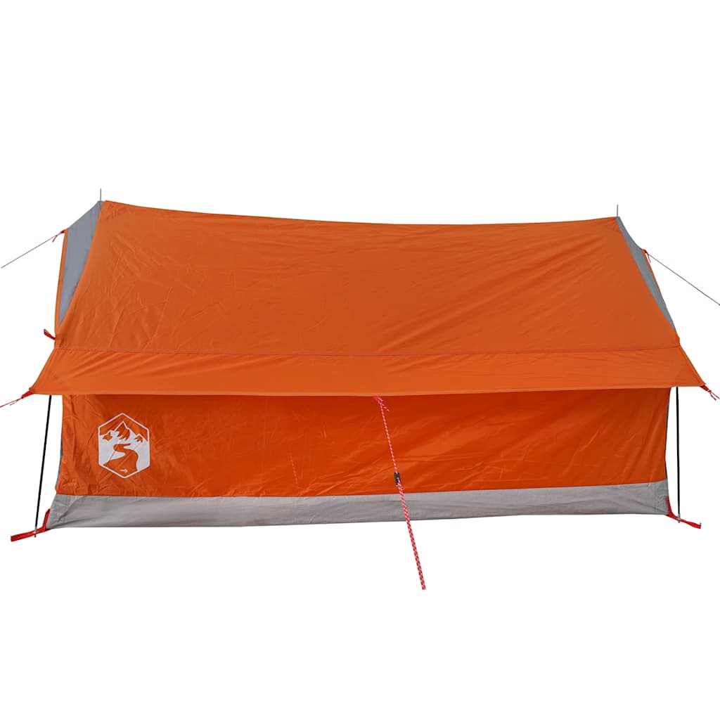 Detail van de oranje waterdichte tent van vidaXL met grijze onderrand en voorzijde.