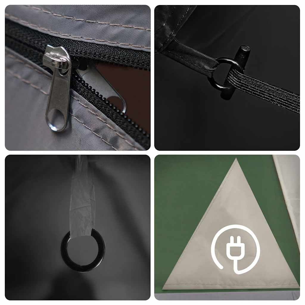 Detail van de rits en bevestigingspunten van de vidaXL 2-persoons tent in groen.