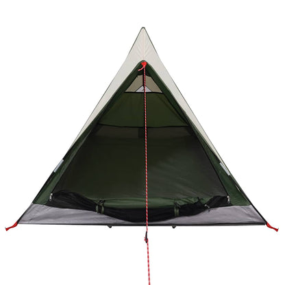Detail van de groene vidaXL 2-persoons tent met open ingang en gaaswanden.