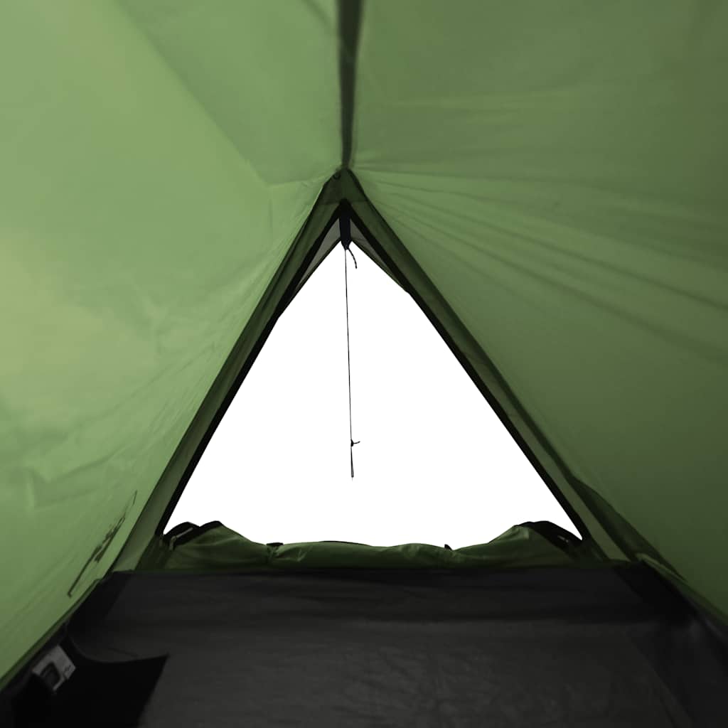 Zicht op de groene tent vidaXL met een open top en ventilatieopening.
