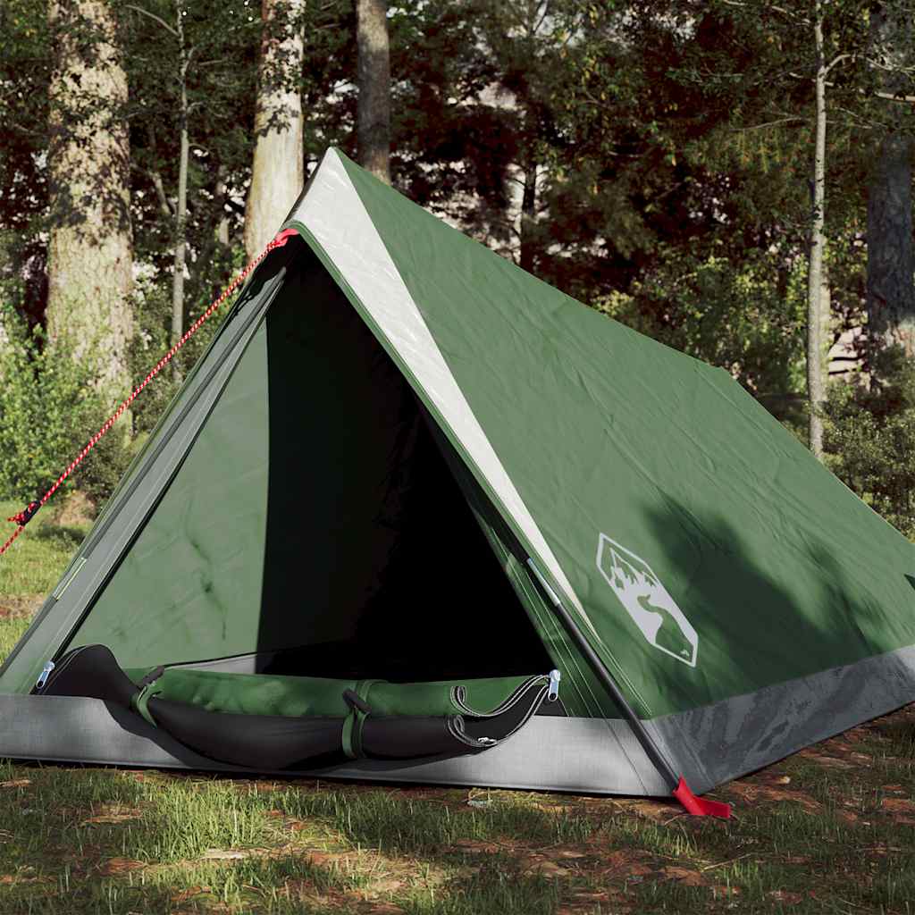 Groene vidaXL tent voor 2 personen met waterdicht ontwerp en open ingang.