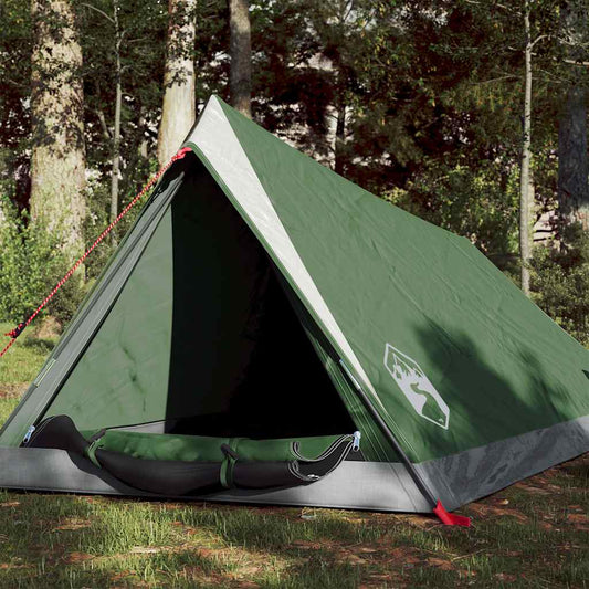 Groene vidaXL tent voor 2 personen met waterdicht ontwerp en open ingang.