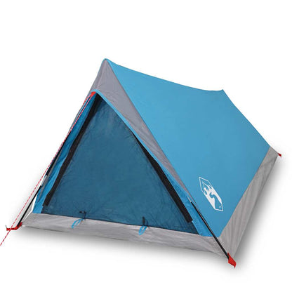 Detail van de blauwe vidaXL 2-persoons tent met waterdichte bovenkant en gaaswanden.