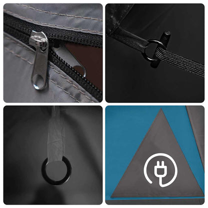 Detail van de rits en bevestigingspunten van de vidaXL 2-persoons tent in blauw.