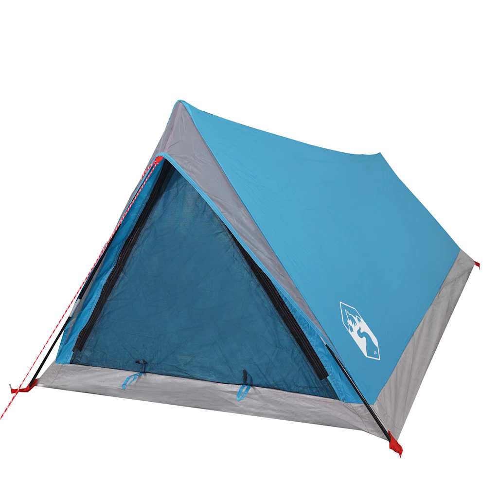 Zijaanzicht van de vidaXL 2-persoons tent in waterdicht blauw met gaaswanden.
