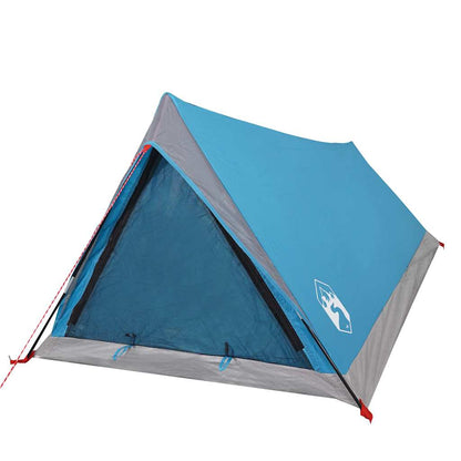 Zijaanzicht van de vidaXL 2-persoons tent in waterdicht blauw met gaaswanden.