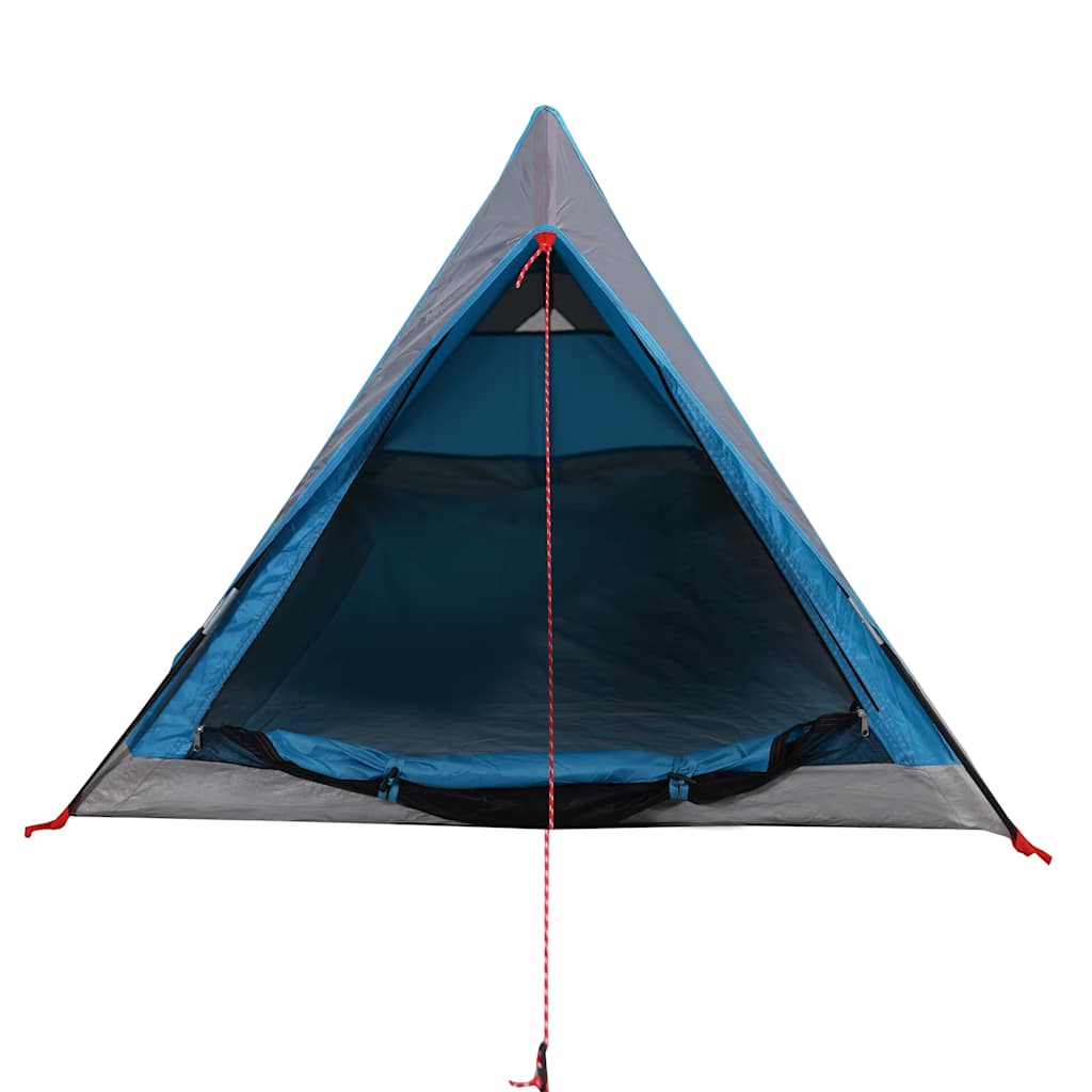 Zijaanzicht van de vidaXL 2-persoons tent met open ingang en blauwe kleur.