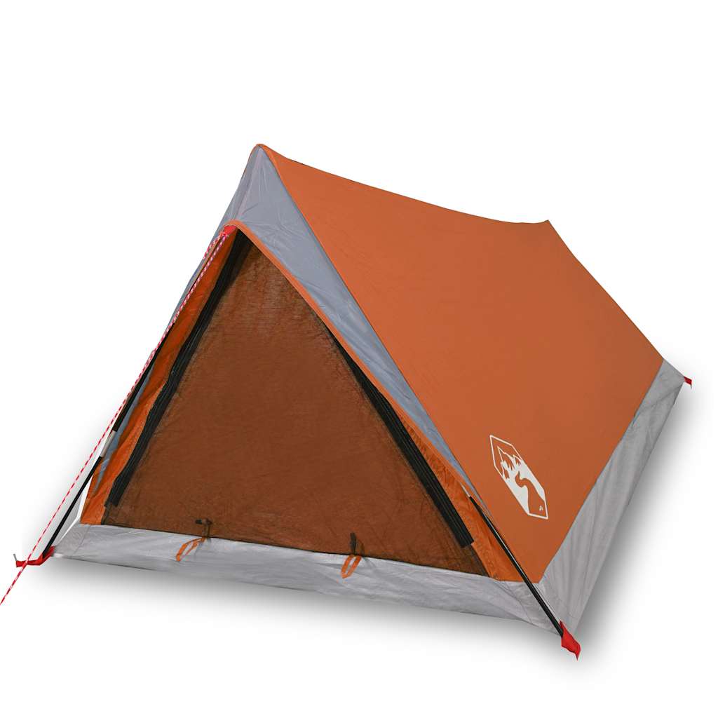 Detail van de grijs-oranje vidaXL 2-persoons tent met waterdichte coating.