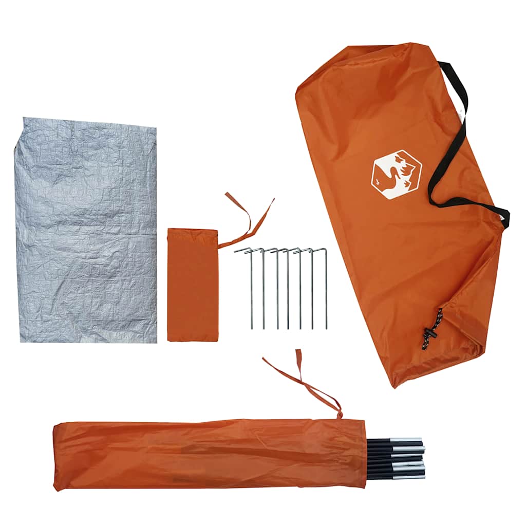 Detail van de oranje tentaccessoires, inclusief haringen en tentstokken van vidaXL.