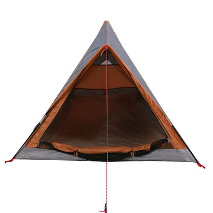 Detail van de grijs-oranje vidaXL tent met open ingang en goede ventilatie.