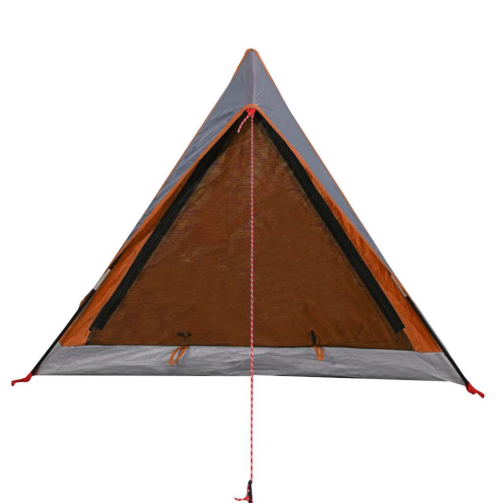 Detail van de grijs-oranje vidaXL tent met waterdichte buitenkant en ventilatieroosters.