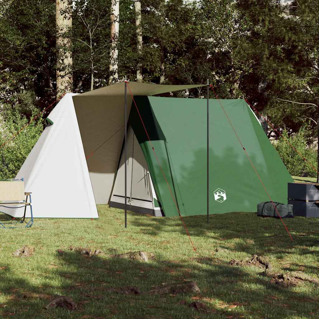 Detail van de vidaXL 3-persoons tent in groen, met luifel en robuuste constructie.