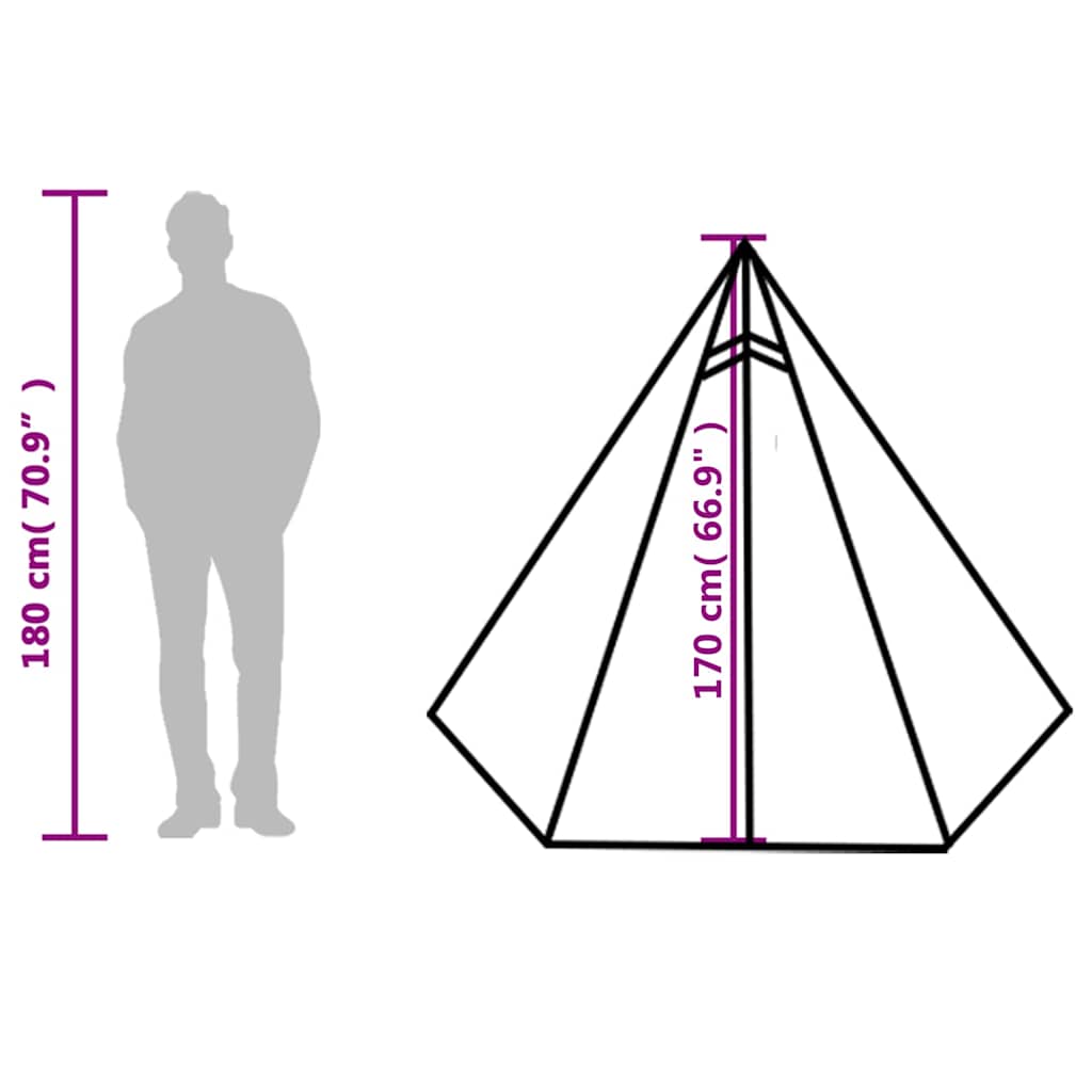 Detail van de tentafmetingen van de vidaXL 3-persoons waterdicht groene tent.