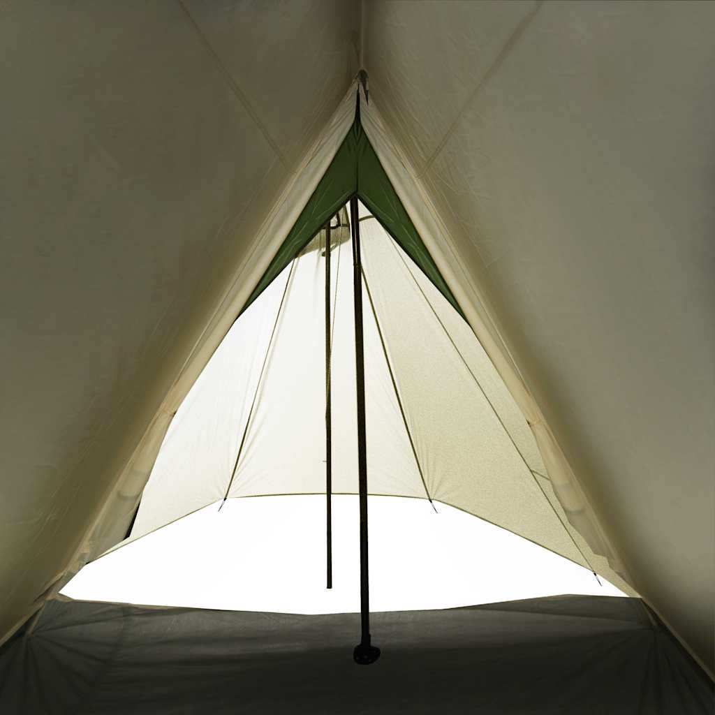 Detail van de groene vidaXL tent met zicht op de binnenkant en koningsstokken.