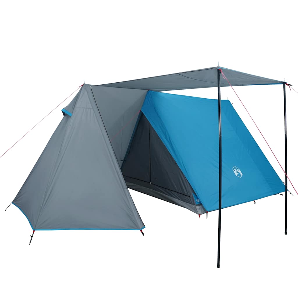Detail van de vidaXL 3-persoons tent in blauw met afneembare buitentent en waterdichte bescherming.