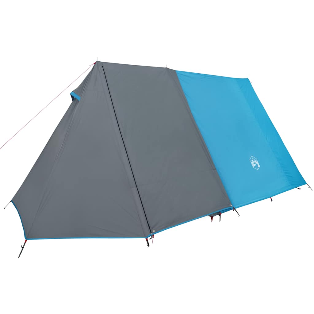 Detail van de vidaXL 3-persoons tent in blauw en grijs, zijaanzicht met waterdichte buitenkant.