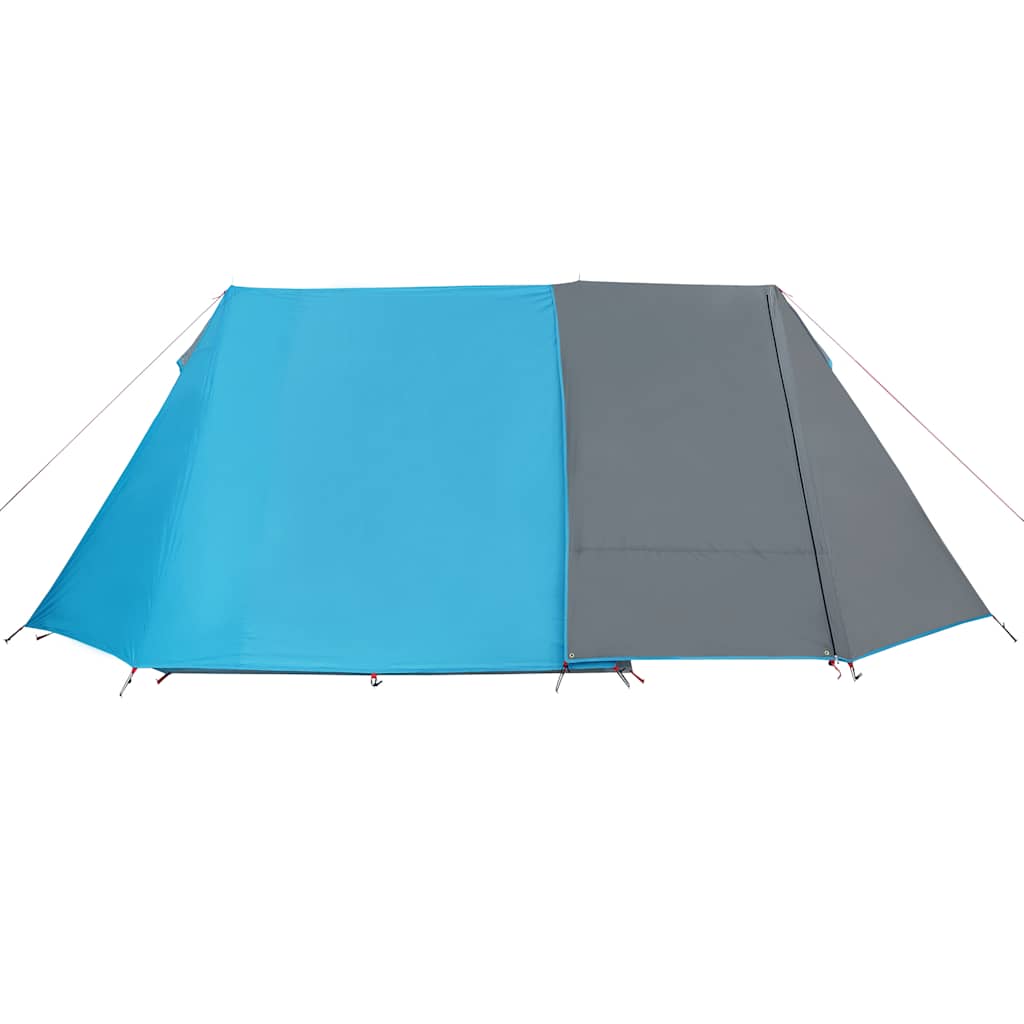 Detail van de blauwe en grijze tentdoek van de vidaXL 3-persoons tent, zijaanzicht.