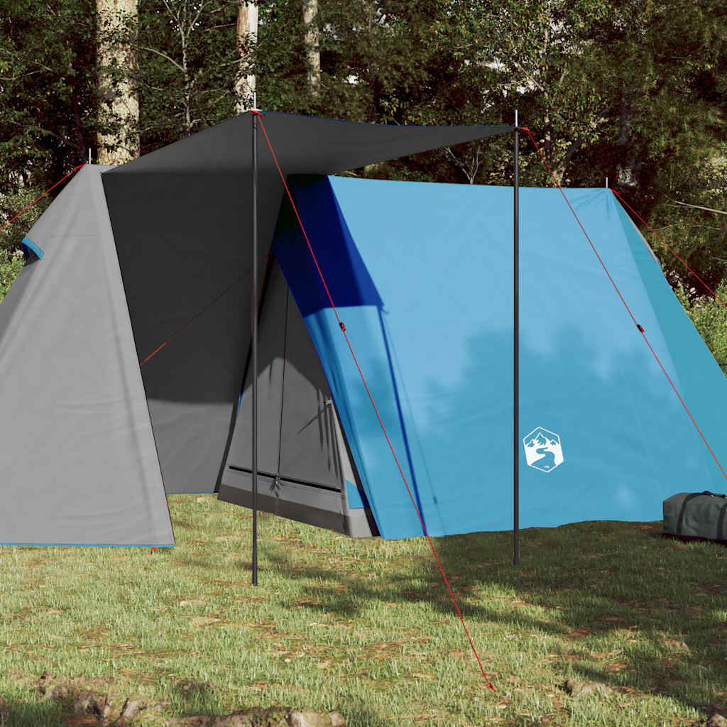 Blauwe vidaXL 3-persoons tent met waterdicht ontwerp, zijaanzicht in de natuur.