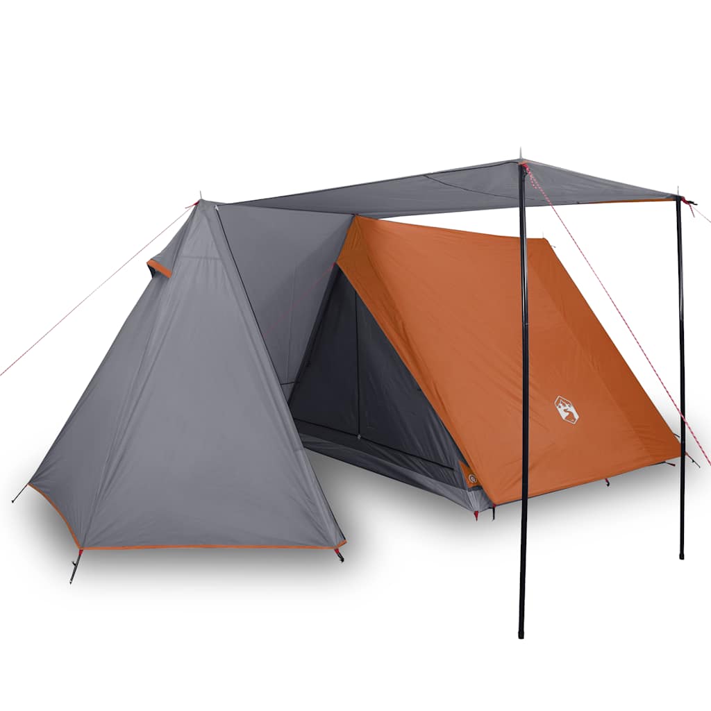 Detail van de vidaXL 3-persoons tent in grijs en oranje, met afneembare buitentent.