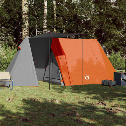 Detail van de vidaXL tent met grijze en oranje kleuren, zijaanzicht in een bosrijke omgeving.