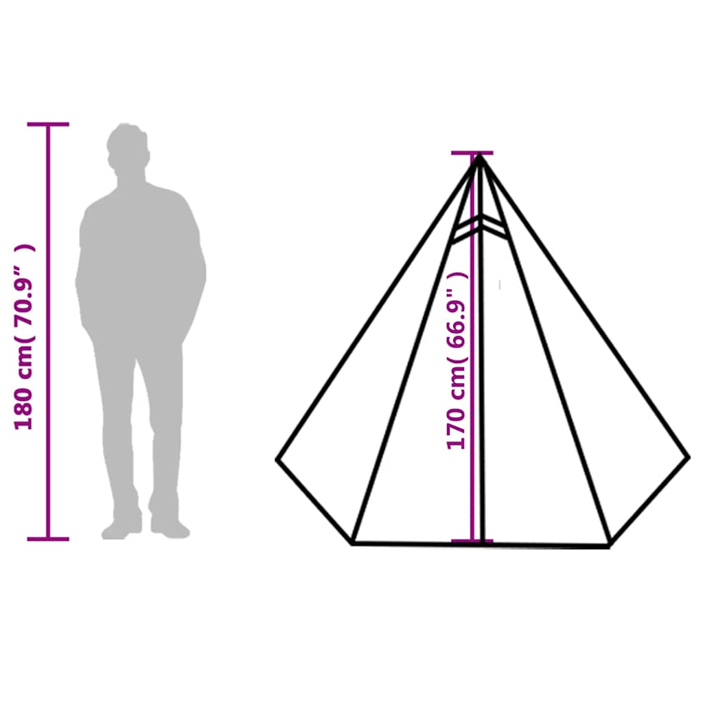 Zijaanzicht van de vidaXL tent met afmetingen en hoogte-indicatie voor 3 personen.