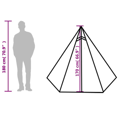Zijaanzicht van de vidaXL tent met afmetingen en hoogte-indicatie voor 3 personen.