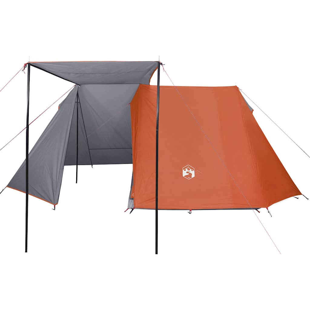 Detail van de vidaXL 3-persoons tent met grijze en oranje kleuren en afneembare buitentent.
