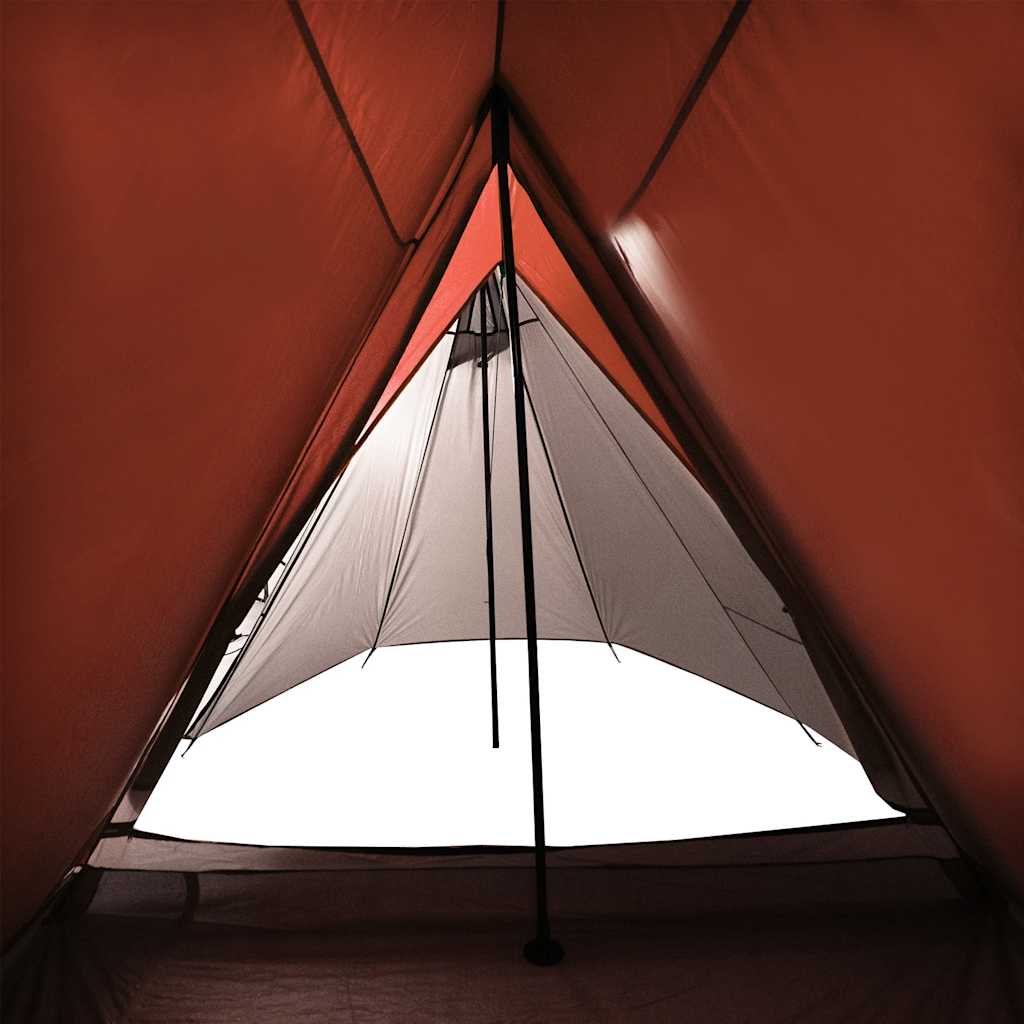 Zijaanzicht van de vidaXL tent met grijze en oranje binnentent en ventilatieopening.