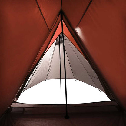 Zijaanzicht van de vidaXL tent met grijze en oranje binnentent en ventilatieopening.