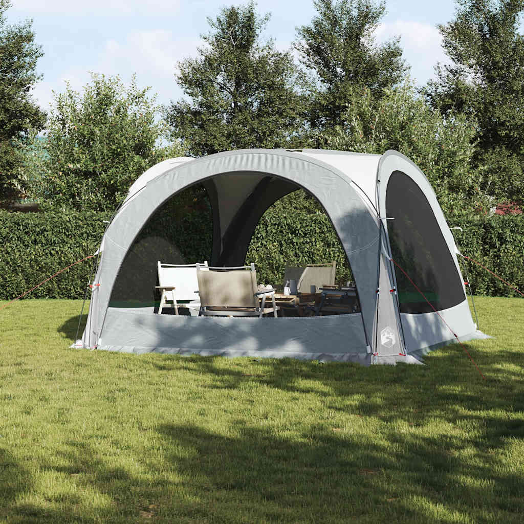Zijaanzicht van de vidaXL partytent met gaaswanden en meubels eronder.