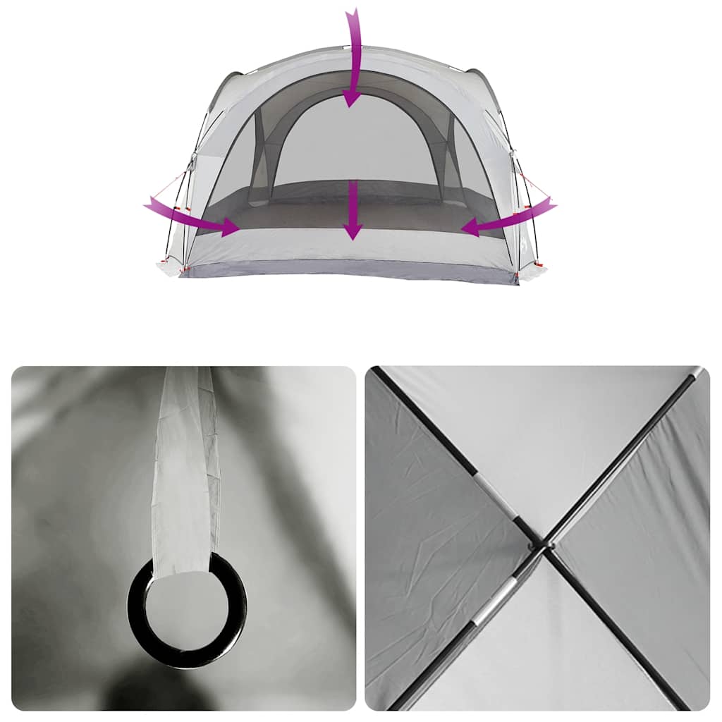 Detail van de ventilatieopening en gaaswanden van de vidaXL waterdichte partytent.