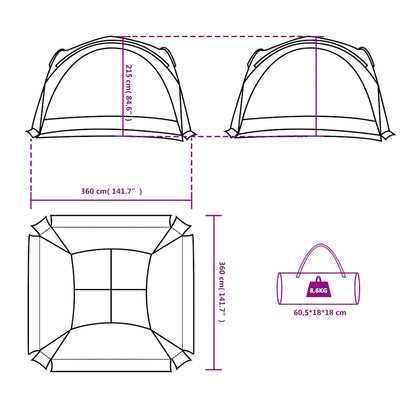 Detailweergave van de afmetingen en opbergzak van de vidaXL waterdichte partytent.
