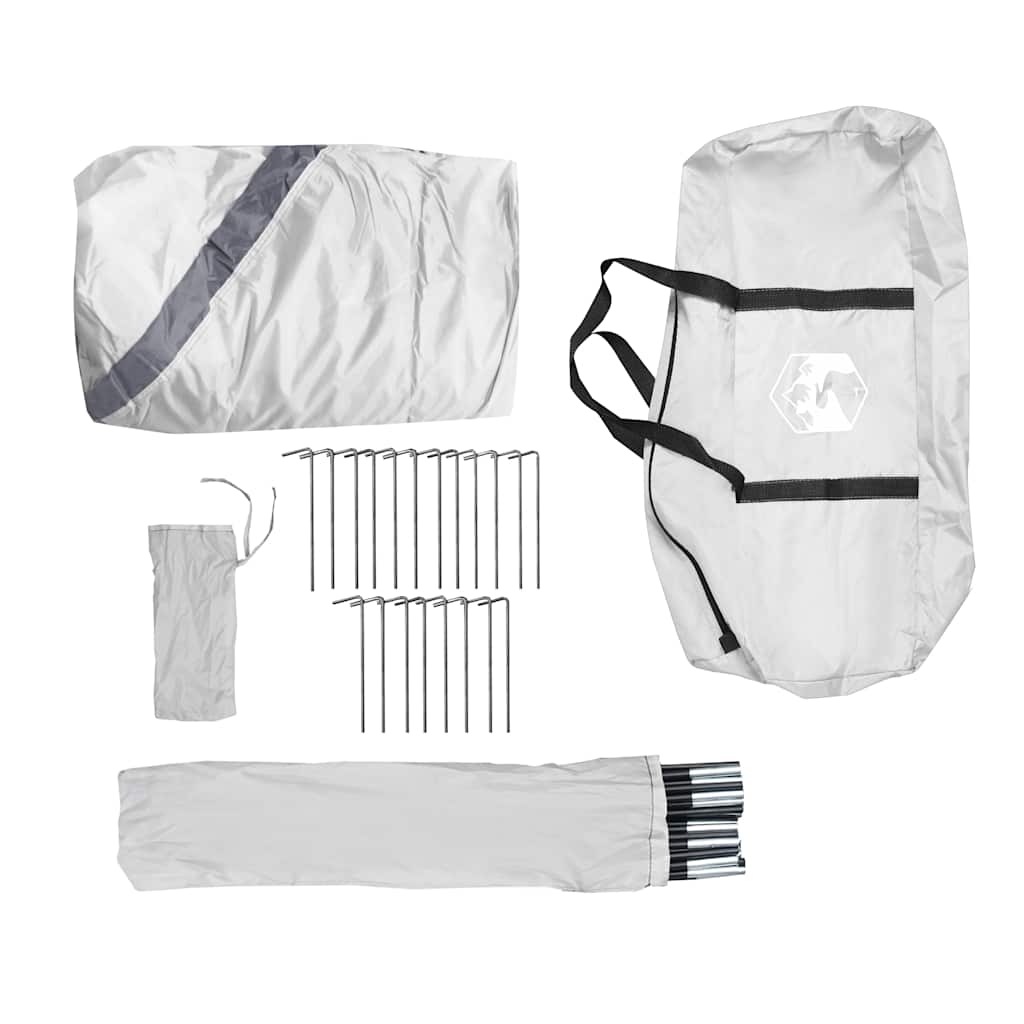 Accessoires van de vidaXL waterdichte partytent, inclusief stokken en haringen in een opbergtas.