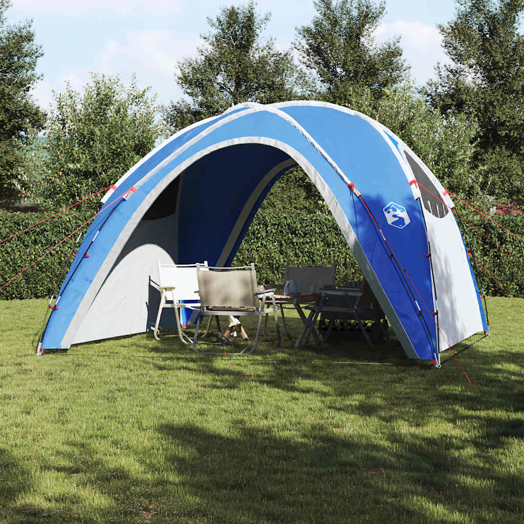 Detail van de vidaXL waterdichte partytent in blauw, met zitgedeelte eronder.