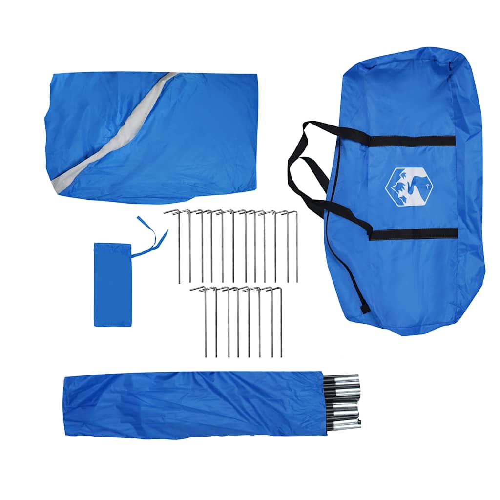 Detail van de vidaXL partytent in blauw, inclusief stokken en haringen voor bevestiging.